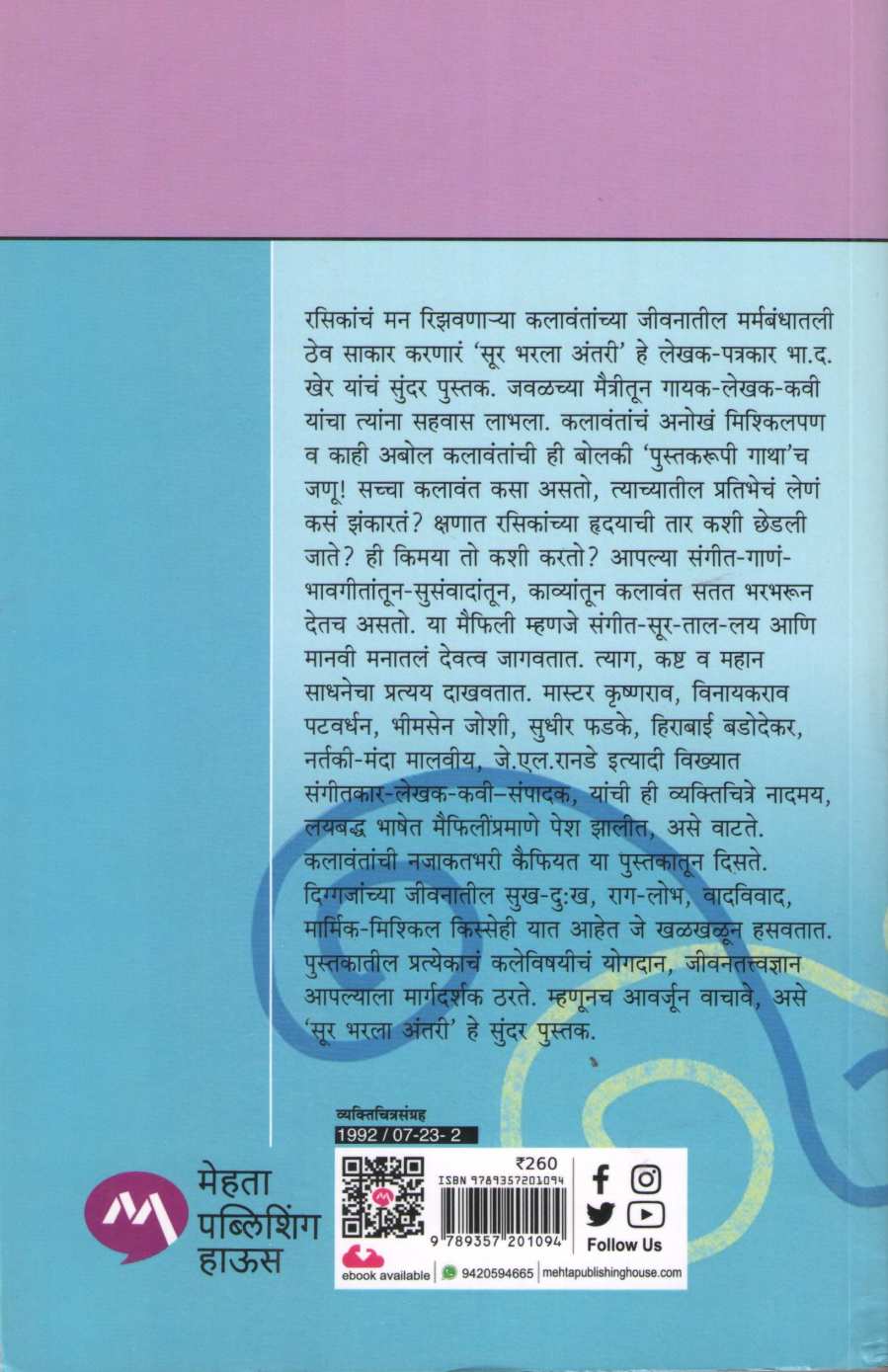 Sur Bharala Antari ( सूर भरला अंतरी ) by B. D. Kher ( भा. द. खेर )